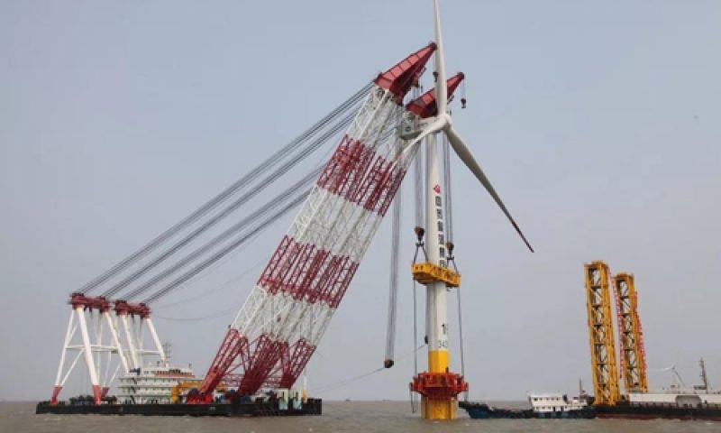 China offshore wind farm, complete turbine installation
