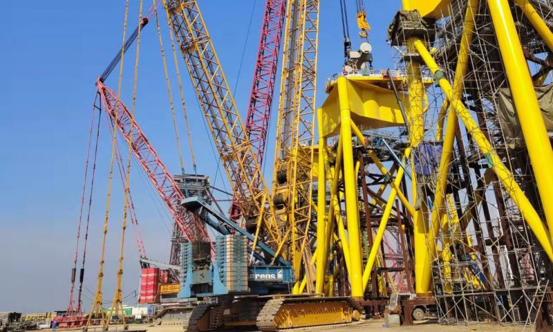 Sarens Lifting Jackets in Zhuhai, China, for Seagreen Offshore Wind Project
