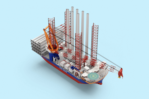 Huisman’s Leg Encircling Crane (LEC) for Van Oord’s WTIV will be the largest of this type ever built (illustration Huisman)